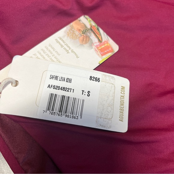 NWT Agua Bendita Women's Safire Leva Burgundy Bikini Bottoms Waist Strap Belt - Picture 8 of 8